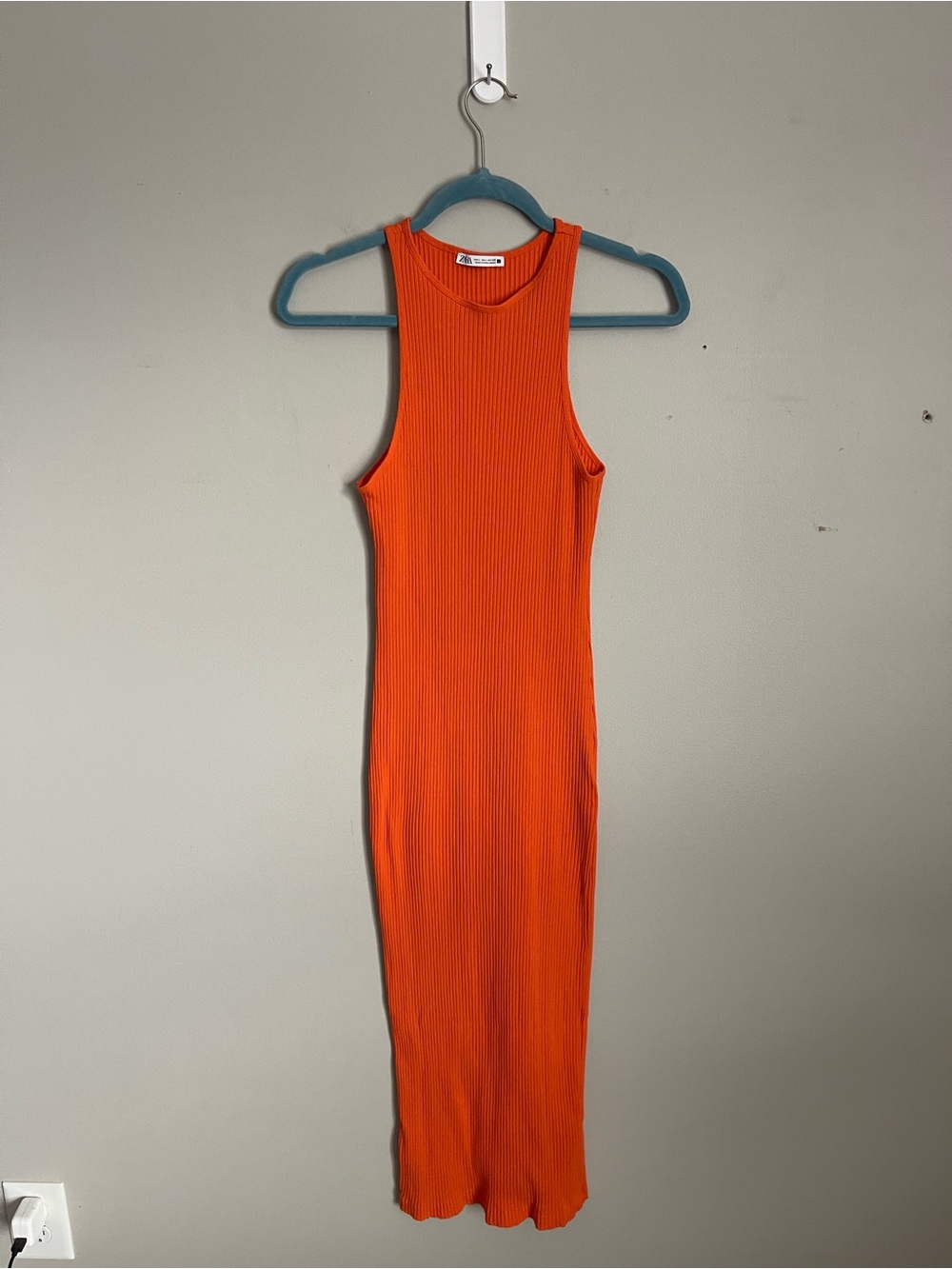 ZARA Orange Ribbed Sleeveless Maxi Dress Sz L